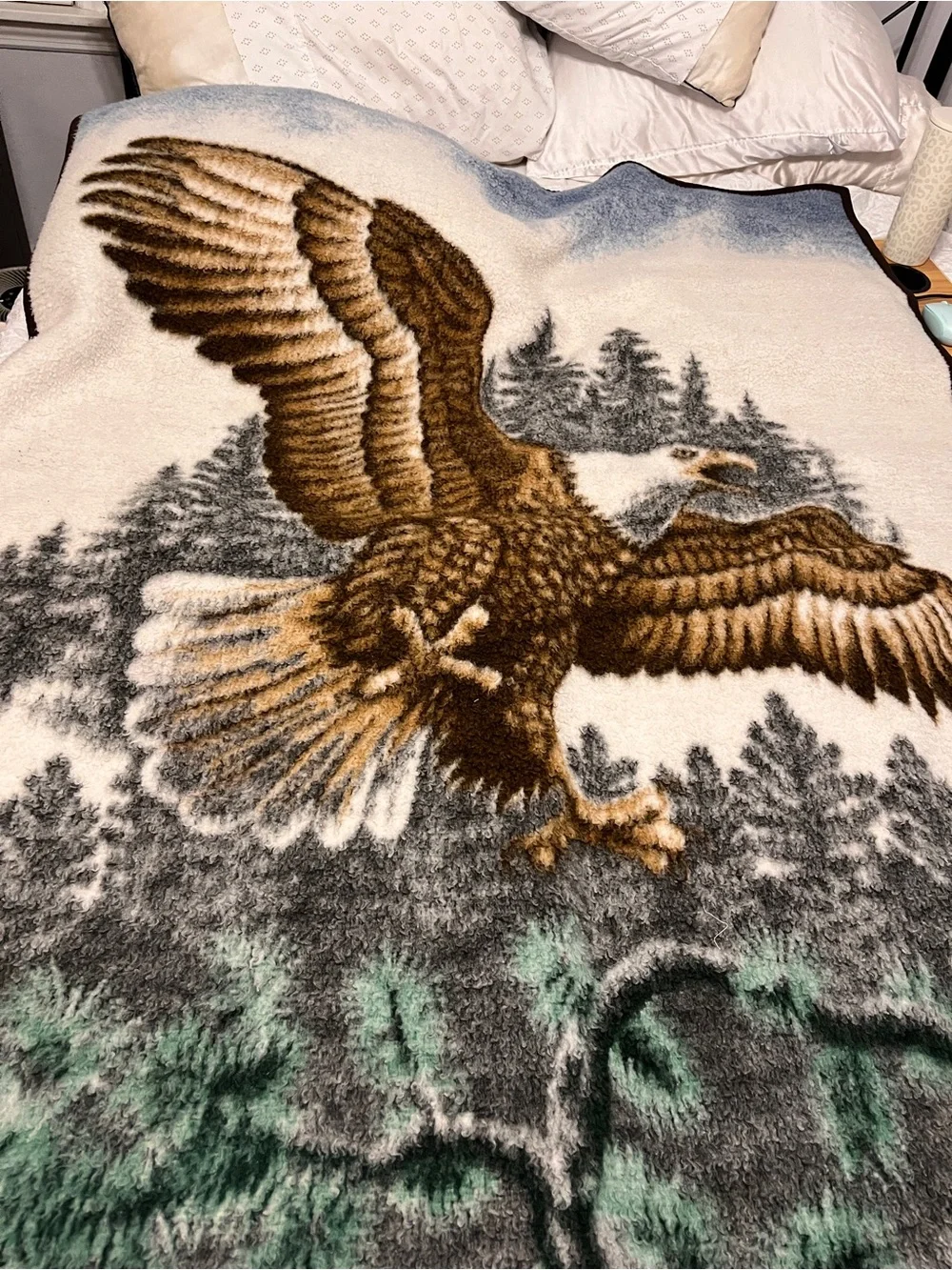 Vintage Biederlack Throw Blanket Eagle 51x66 USA Made Reversible Hautman forest